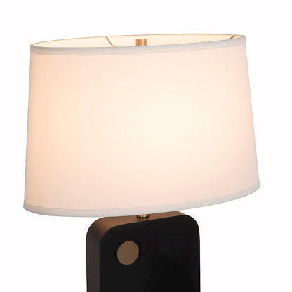 Nova California Laurel 1-Light Table Lamp | Mid-Century Modern Ebony Wood and Weathered Brass with White Linen Shade | Bedroom & | Model 1011513B