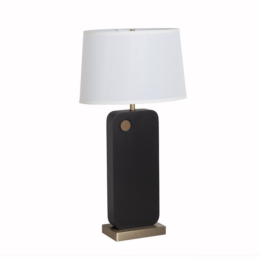 Nova California Laurel 1-Light Table Lamp | Mid-Century Modern Ebony Wood and Weathered Brass with White Linen Shade | Bedroom & | Model 1011513B