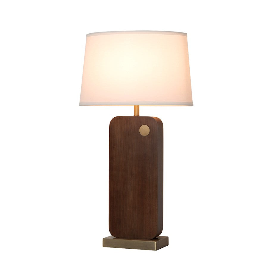 Nova California Laurel 30in 1-Light Table Lamp | Mid-Century Modern Dark Walnut and Weathered Brass with White Linen | Living Room | Model 1011513DW