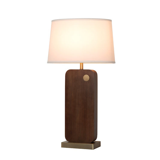 Nova California Laurel 30in 1-Light Table Lamp | Mid-Century Modern Dark Walnut and Weathered Brass with White Linen | Living Room | Model 1011513DW