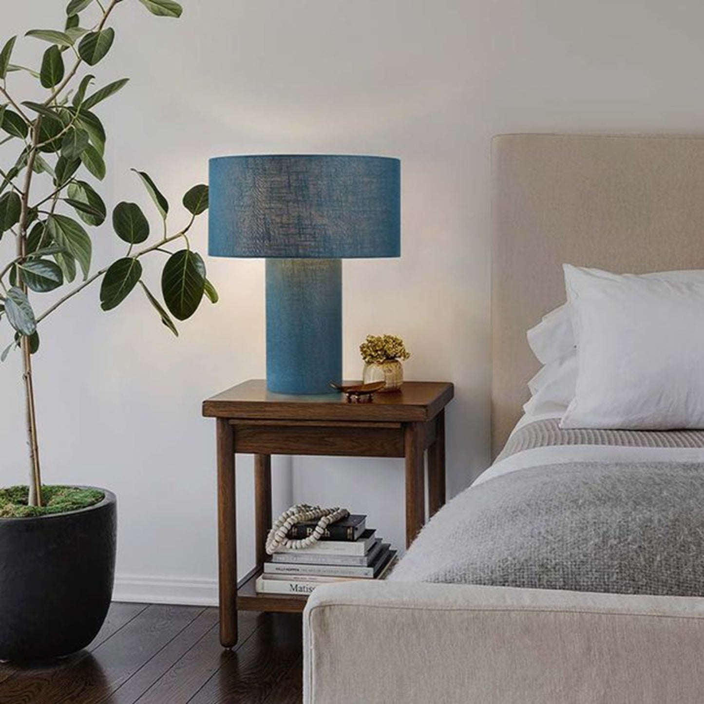 Nova California Moonlight 20in Table Lamp | Contemporary Sky Blue Linen Shade | Bedroom & Living Room Ambient Light | 1500 Lumens | Model 1018591