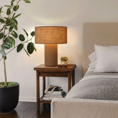 Nova California Moonlight 24in 1-Light Table Lamp | Contemporary Beige Burlap and Marble Base | Living Room & Bedroom | Model 1018593