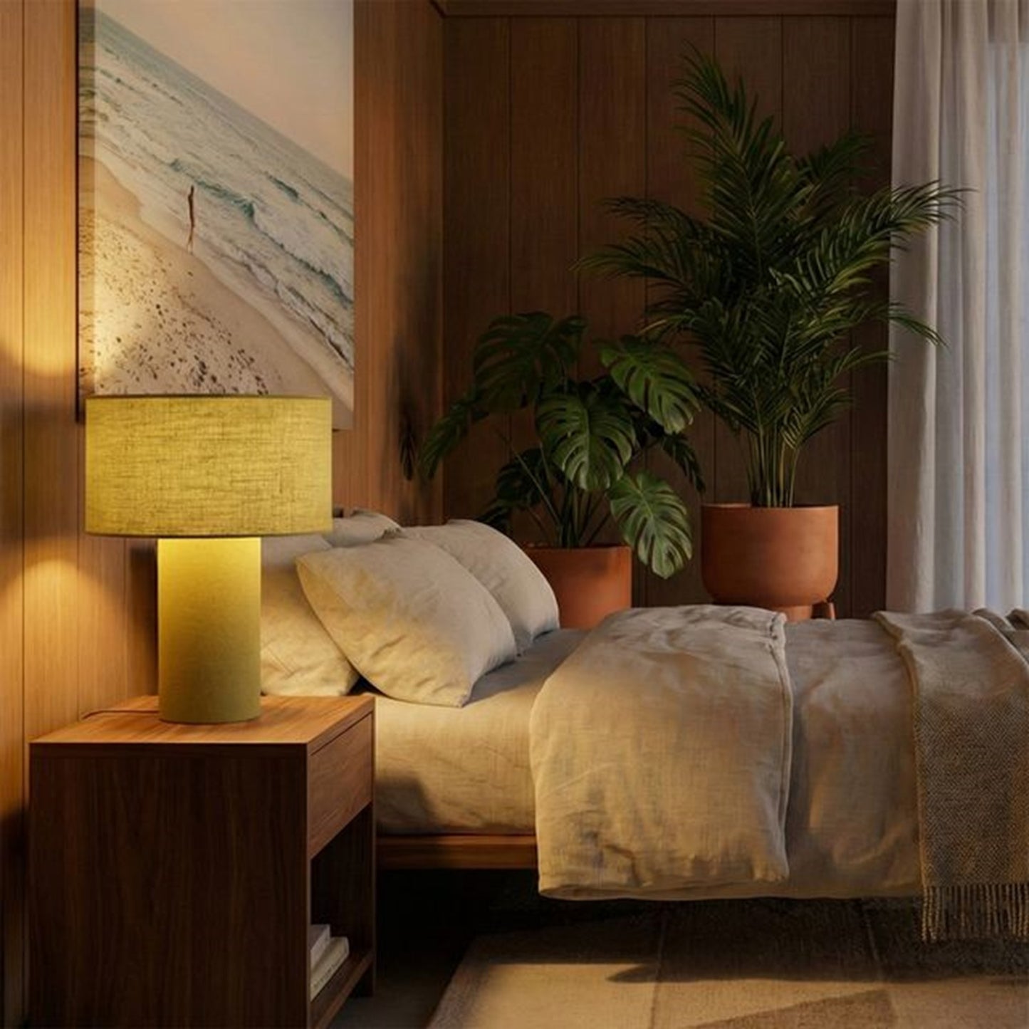 Nova California Moonlight 17in Table Lamp | Contemporary Avocado Linen Shade | Bedroom & Living Room | 1500 Lumens, Dimmable | Model 1019594AV