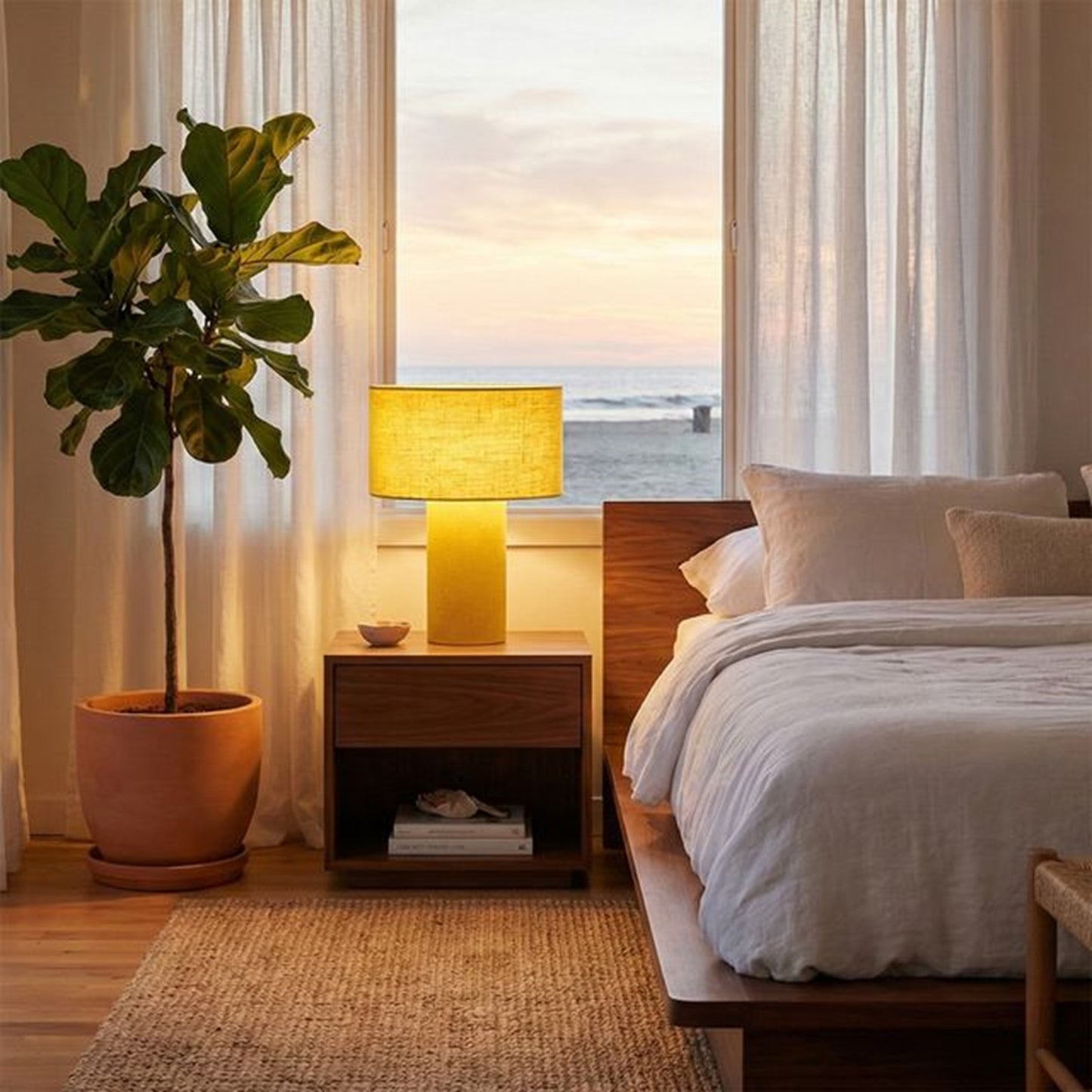 Nova California Moonlight 17in Table Lamp | Contemporary Mustard Linen Shade | Bedroom & Living Room | 1500 Lumens, Dimmable | Model 1019594MU