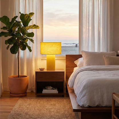 Nova California Moonlight 17in Table Lamp | Contemporary Mustard Linen Shade | Bedroom & Living Room | 1500 Lumens, Dimmable | Model 1019594MU