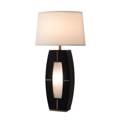 Nova California Delacey 17in 2-Light Table Lamp | Mid-Century Modern Ebony Wood and Weathered Brass White Linen | Living Room & | Model 1030773B