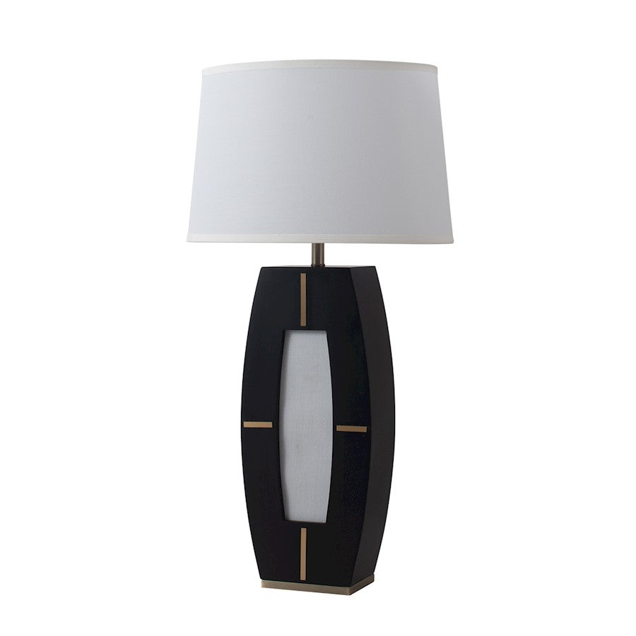 Nova California Delacey 17in 2-Light Table Lamp | Mid-Century Modern Ebony Wood and Weathered Brass White Linen | Living Room & | Model 1030773B