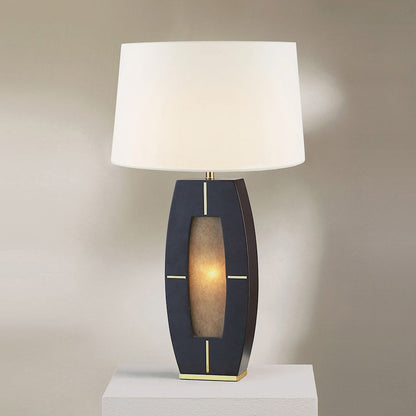 Nova California Delacey 17in 2-Light Table Lamp | Mid-Century Modern Ebony Wood and Weathered Brass White Linen | Living Room & | Model 1030773B