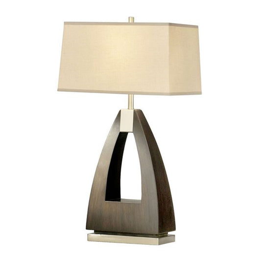 Nova California Trina Table Lamp | Contemporary Pecan Wood and Brushed Nickel with White Linen Shade | Living Room & Bedroom | 30in H | Model 10392