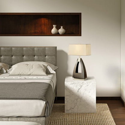 Nova California Trina Table Lamp | Contemporary Pecan Wood and Brushed Nickel with White Linen Shade | Living Room & Bedroom | 30in H | Model 10392