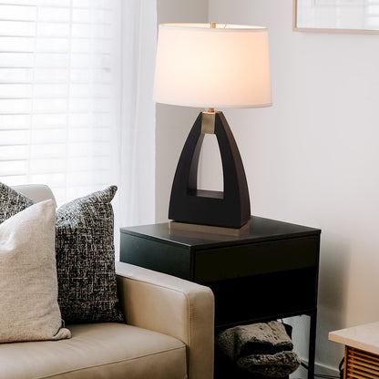 Nova California Trina 31in 1-Light Table Lamp | Mid-Century Ebony and Weathered Brass with White Linen Shade | Living Room & Bedside | Model 10392B