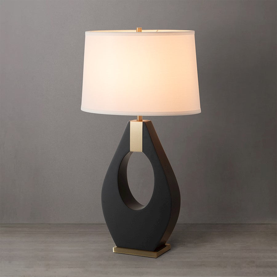 Nova California Pearson 31in Table Lamp | Mid-Century Ebony and Weathered Brass with White Linen Shade | Living Room & Bedroom | Model 10394B