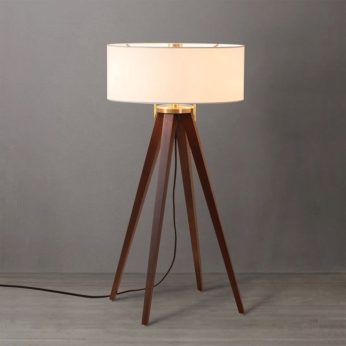 Nova California Quattro 1 Light Table Lamp, Walnut Wood/Brass/White