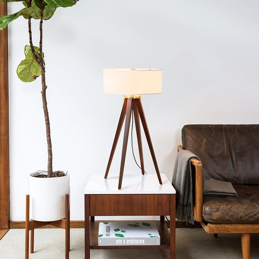 Nova California Quattro 31in 1-Light Table Lamp | Mid-Century Dark Walnut and Weathered Brass | Living Room & Bedroom | Model 10859DB