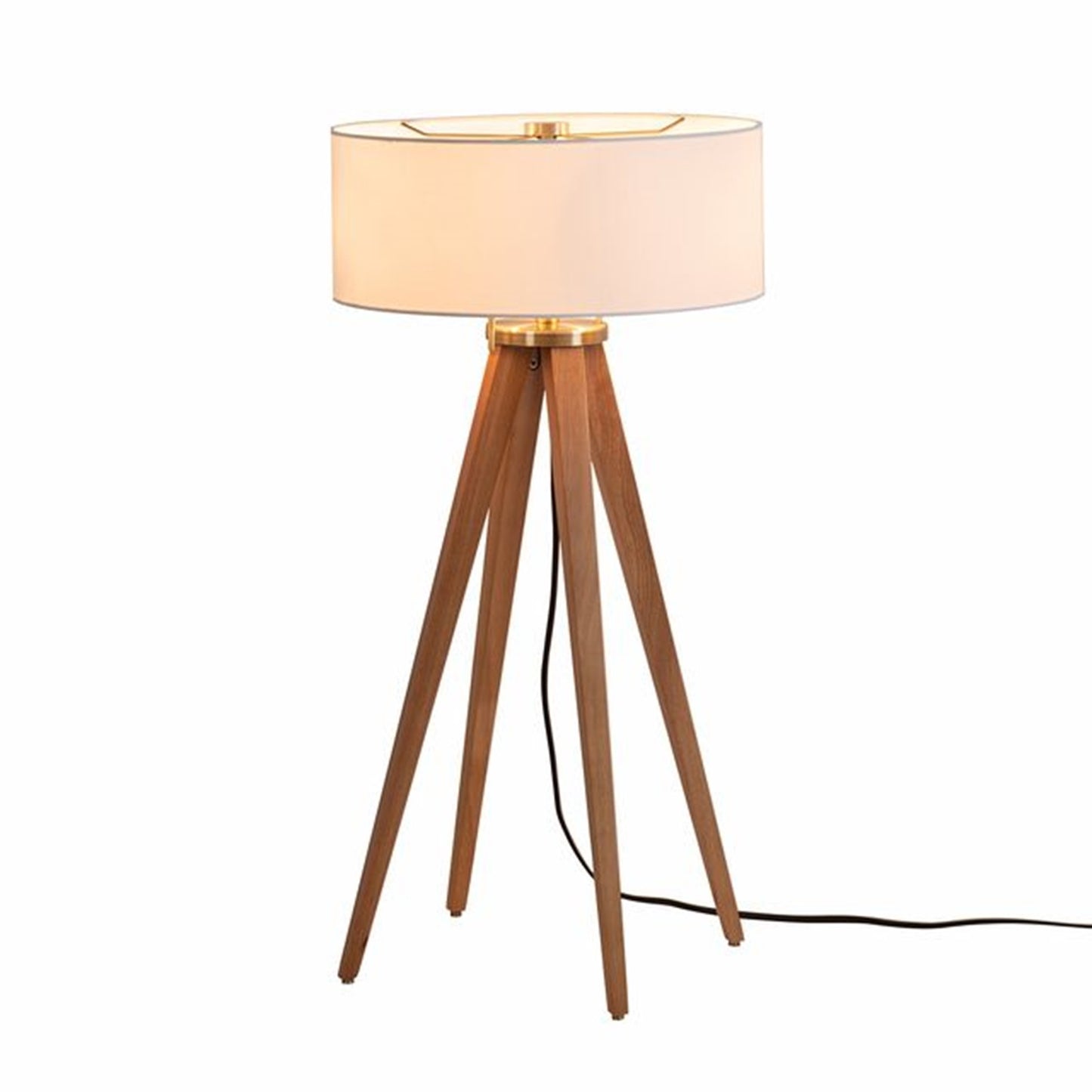 Nova California Quattro 16in 1-Light Table Lamp | Mid-Century Modern Natural Ash Wood and Weathered Brass White Linen | Living Room & | Model 10859LW