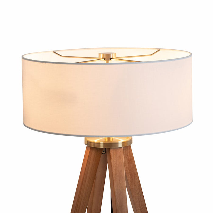 Nova California Quattro 1 Light Table Lamp, Ash Wood/Brass/White