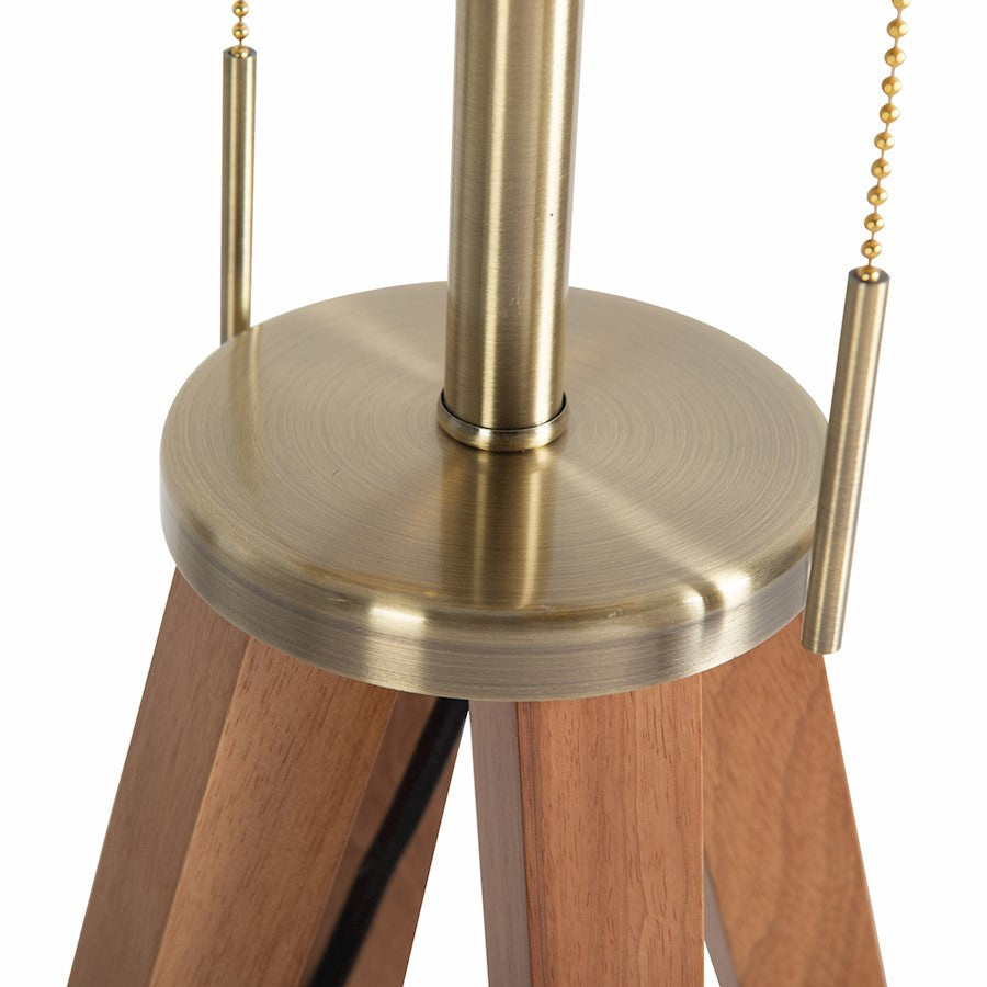 Nova California Quattro 1 Light Table Lamp, Ash Wood/Brass/White