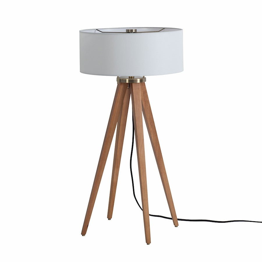 Nova California Quattro 1 Light Table Lamp, Ash Wood/Brass/White