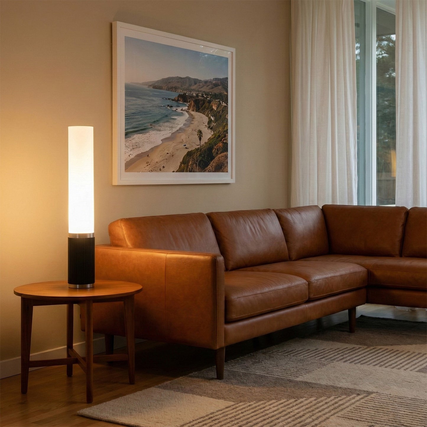 Nova California Tambo Cylindro 29in Accent Table Lamp | Black Oak Wood and Satin Nickel with White Acrylic Shade | Living Room & | Model 1110800BO