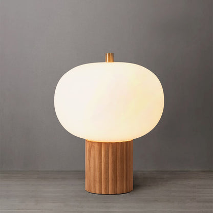 Nova California Tambo 26in 1-Light Accent Table Lamp | Mid-Century Natural Ash Wood and Weathered Brass White Linen | Living Room & | Model 1110832LW