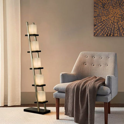 Nova California Escalier 61in 5-Light Floor Lamp | Contemporary Espresso/Brushed Nickel White Glass | Living Room & Office | Model 11815