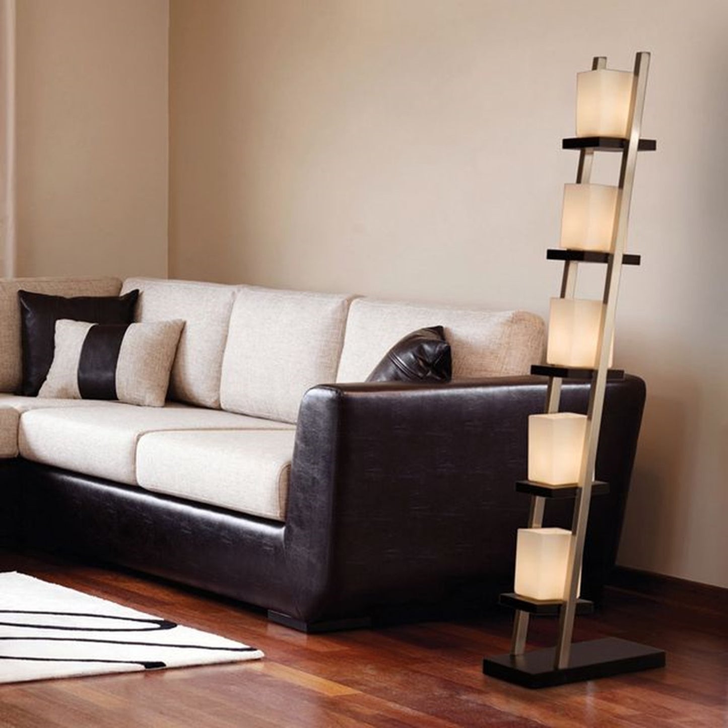 Nova California Escalier 61in 5-Light Floor Lamp | Contemporary Espresso/Brushed Nickel White Glass | Living Room & Office | Model 11815