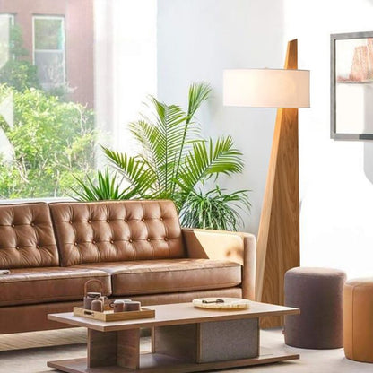 Nova California Obelisk 63in 1-Light Floor Lamp | Mid-Century Natural Ash and White Linen | Living Room & Bedroom | 19 x 19 x 63 in | Model 11891LW