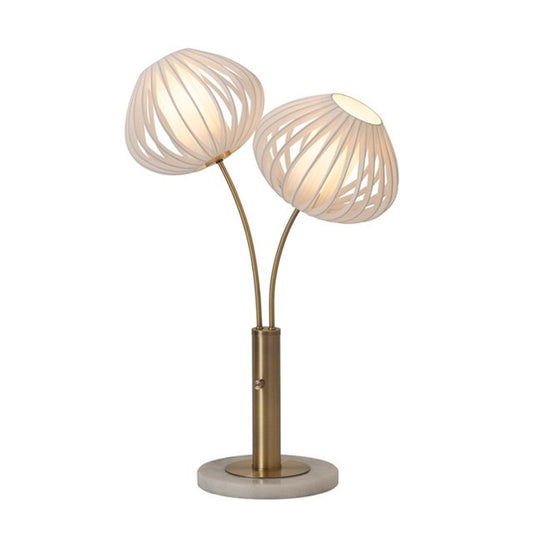 Nova California Bloom 30.7in 2-Light Table Lamp | Mid-Century Weathered Brass and White Satin Fabric | Bedside & Reading Nook | Model 1210799WB