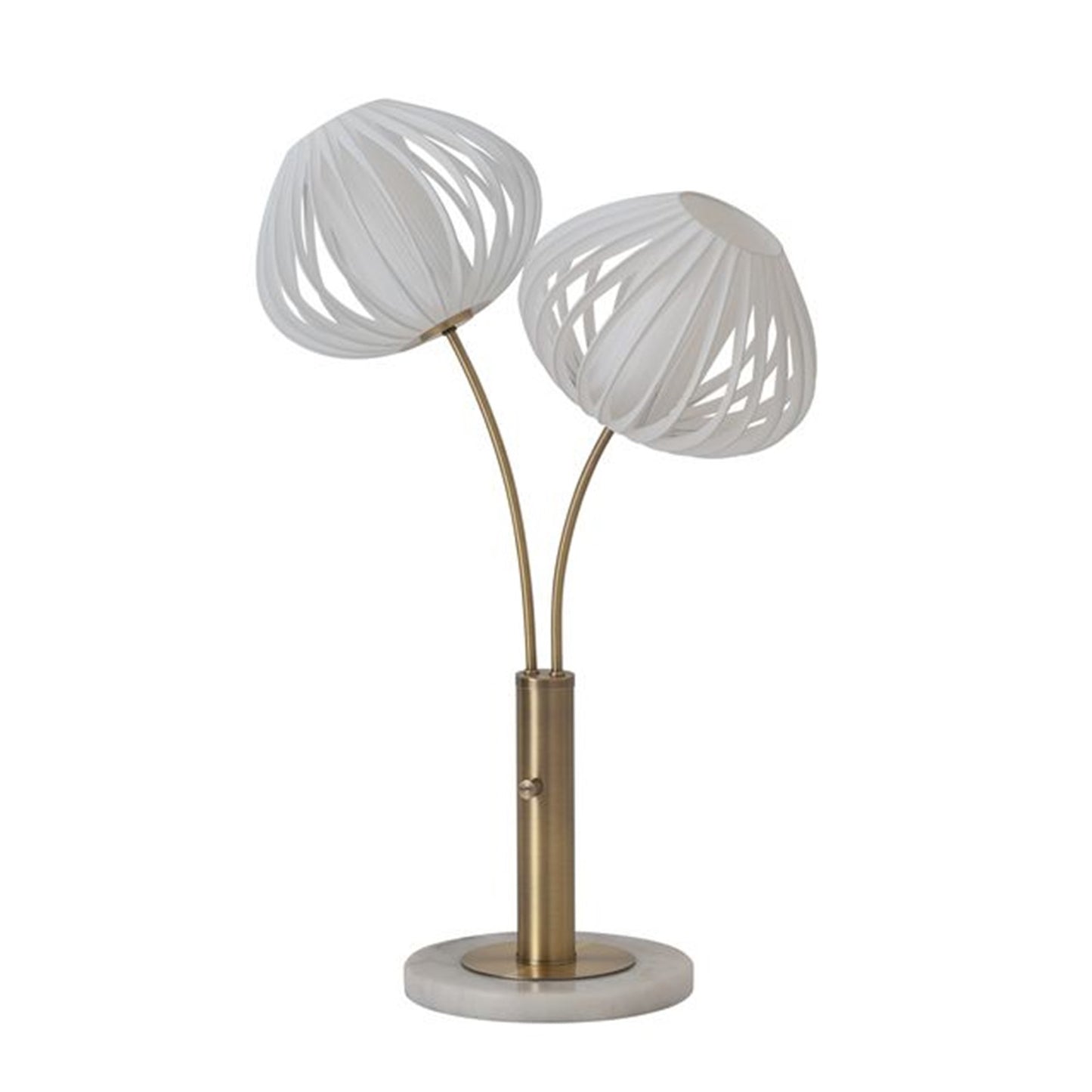 Nova California Bloom 30.7in 2-Light Table Lamp | Mid-Century Weathered Brass and White Satin Fabric | Bedside & Reading Nook | Model 1210799WB