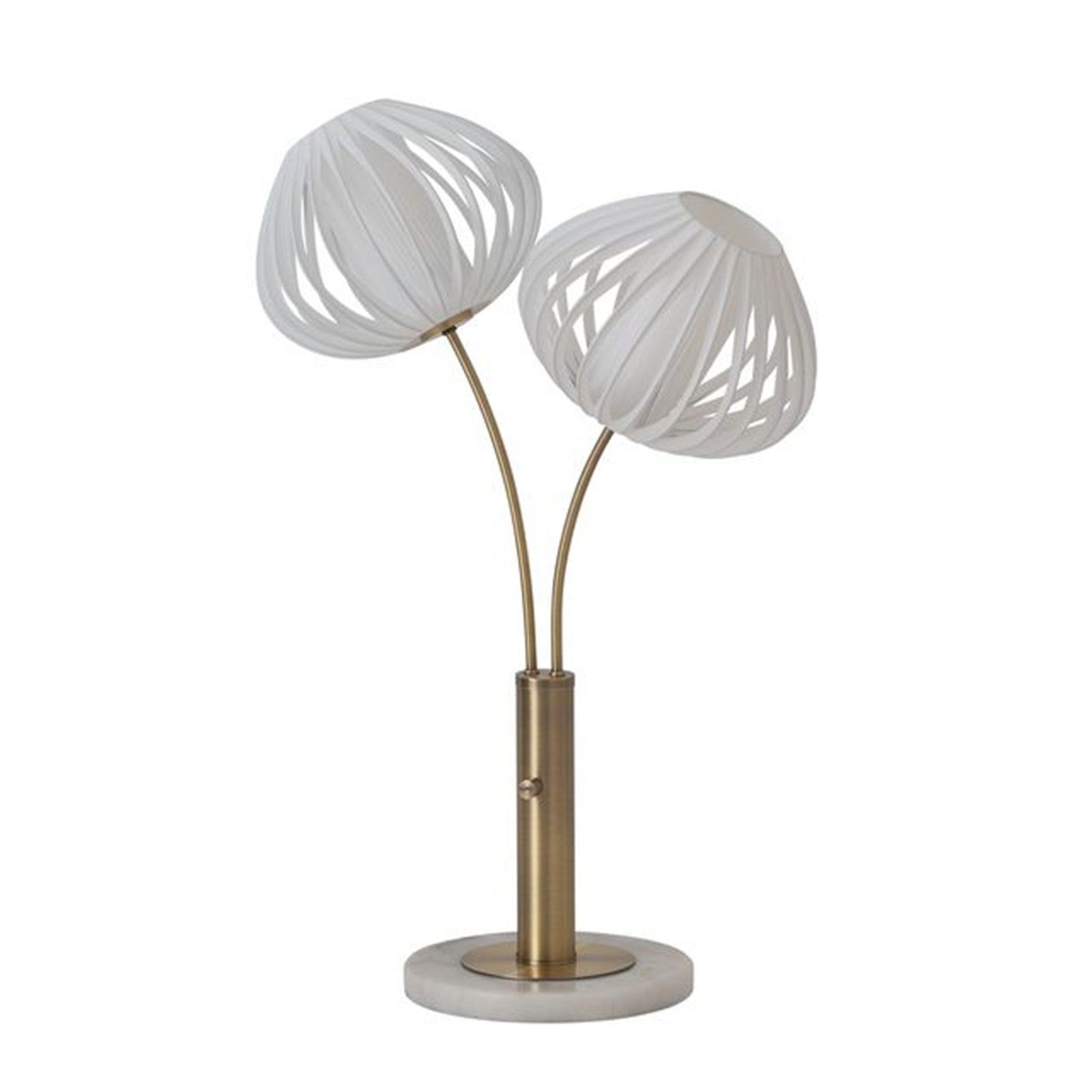 Nova California Bloom 30.7in 2-Light Table Lamp | Mid-Century Weathered Brass and White Satin Fabric | Bedside & Reading Nook | Model 1210799WB