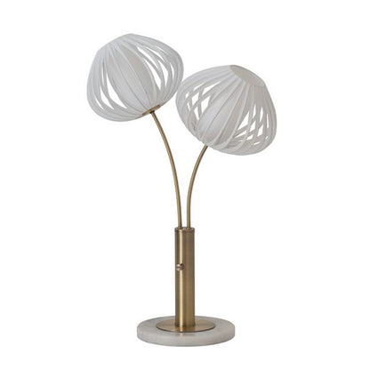 Nova California Bloom 30.7in 2-Light Table Lamp | Mid-Century Weathered Brass and White Satin Fabric | Bedside & Reading Nook | Model 1210799WB