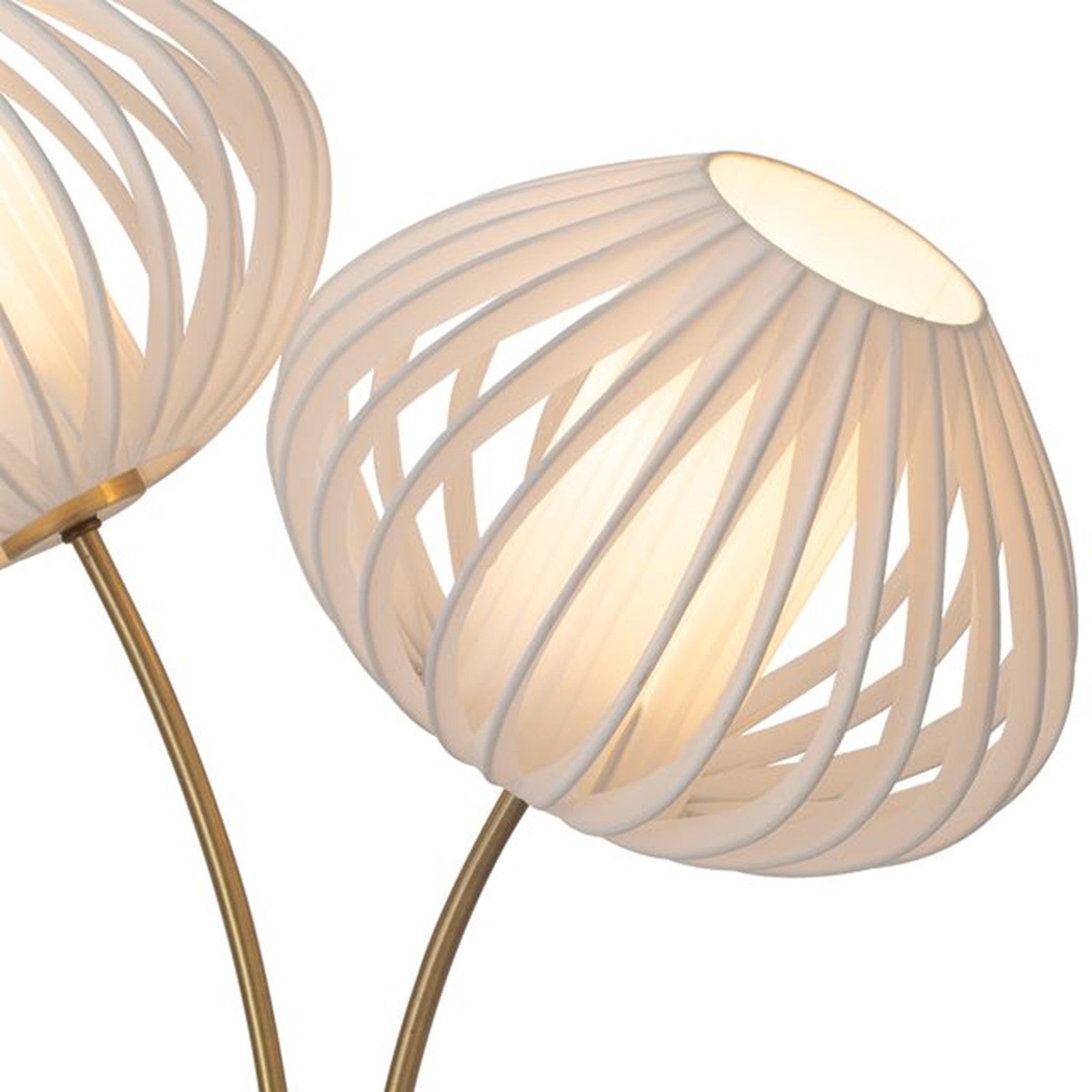 Nova California Bloom 30.7in 2-Light Table Lamp | Mid-Century Weathered Brass and White Satin Fabric | Bedside & Reading Nook | Model 1210799WB