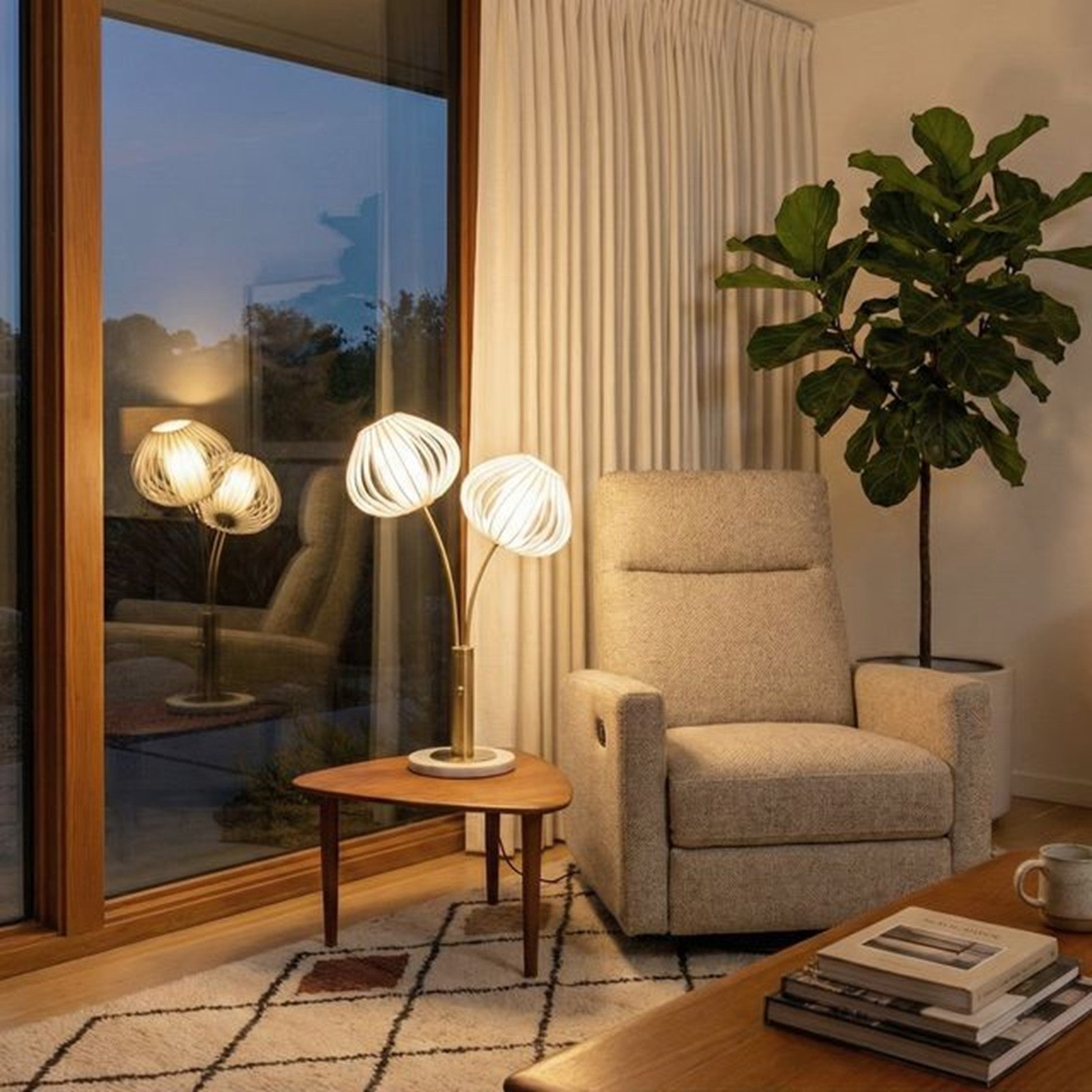 Nova California Bloom 30.7in 2-Light Table Lamp | Mid-Century Weathered Brass and White Satin Fabric | Bedside & Reading Nook | Model 1210799WB