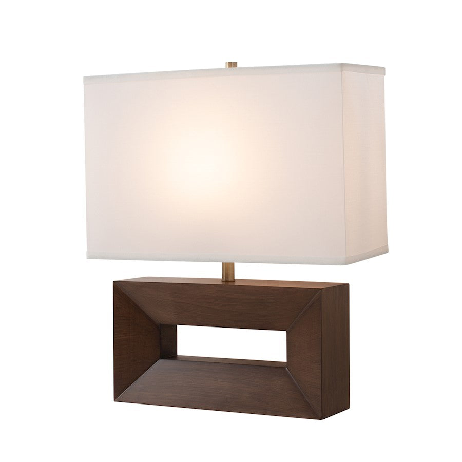 Nova California Julie Reclining 24in 1-Light Table Lamp | Mid-Century Modern Dark Walnut and Weathered Brass with White Linen Shade | Model 1310830DW