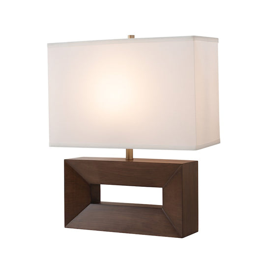 Nova California Julie Reclining 24in 1-Light Table Lamp | Mid-Century Modern Dark Walnut and Weathered Brass with White Linen Shade | Model 1310830DW