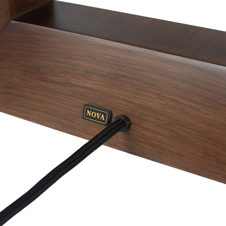 Nova California Julie Reclining 24in 1-Light Table Lamp | Mid-Century Modern Dark Walnut and Weathered Brass with White Linen Shade | Model 1310830DW