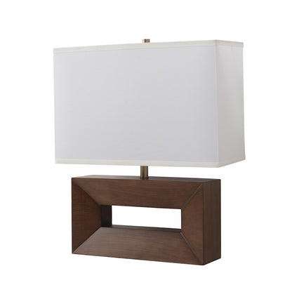 Nova California Julie Reclining 24in 1-Light Table Lamp | Mid-Century Modern Dark Walnut and Weathered Brass with White Linen Shade | Model 1310830DW
