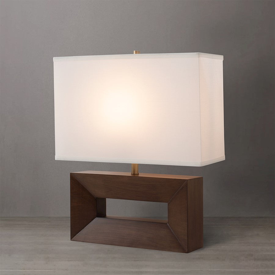 Nova California Julie Reclining 24in 1-Light Table Lamp | Mid-Century Modern Dark Walnut and Weathered Brass with White Linen Shade | Model 1310830DW