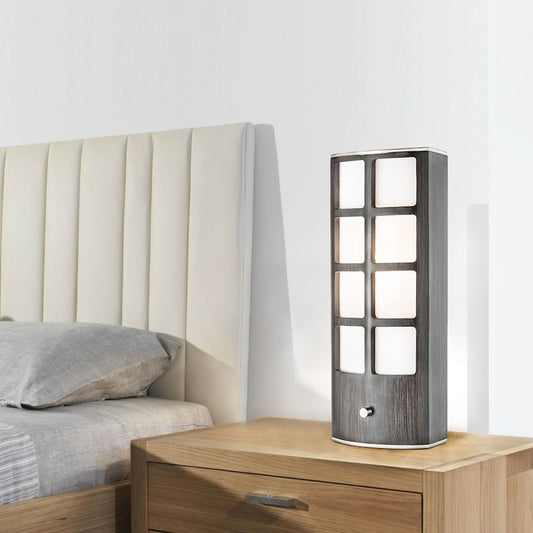Nova California Ventana 20in Accent Table Lamp | Transitional Charcoal Gray Wood and Brushed Nickel with Amber Linen Shade | Living | Model 1310946