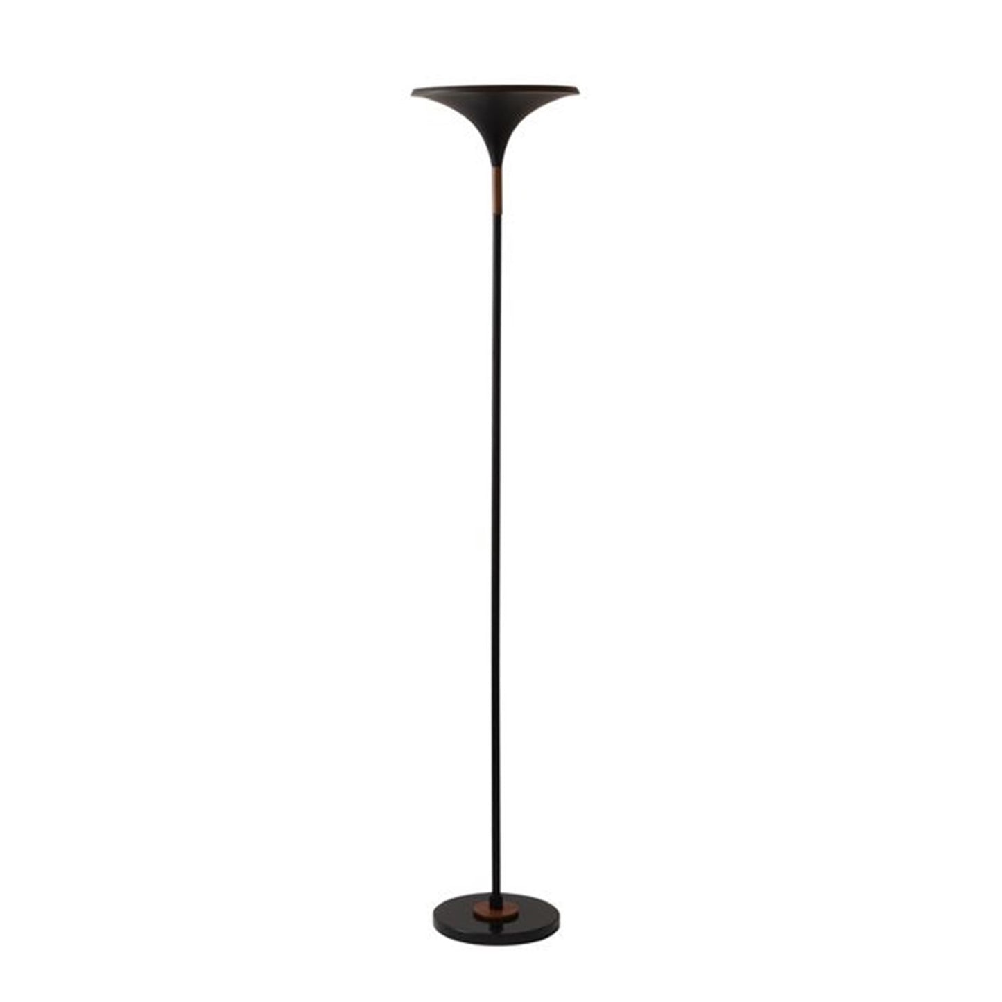 Nova California Lodi 72in 1-Light Torchiere Floor Lamp | Mid-Century Matte Black and Gold Leaf Metal Shade | Living Room & Den | Model 1510500MB