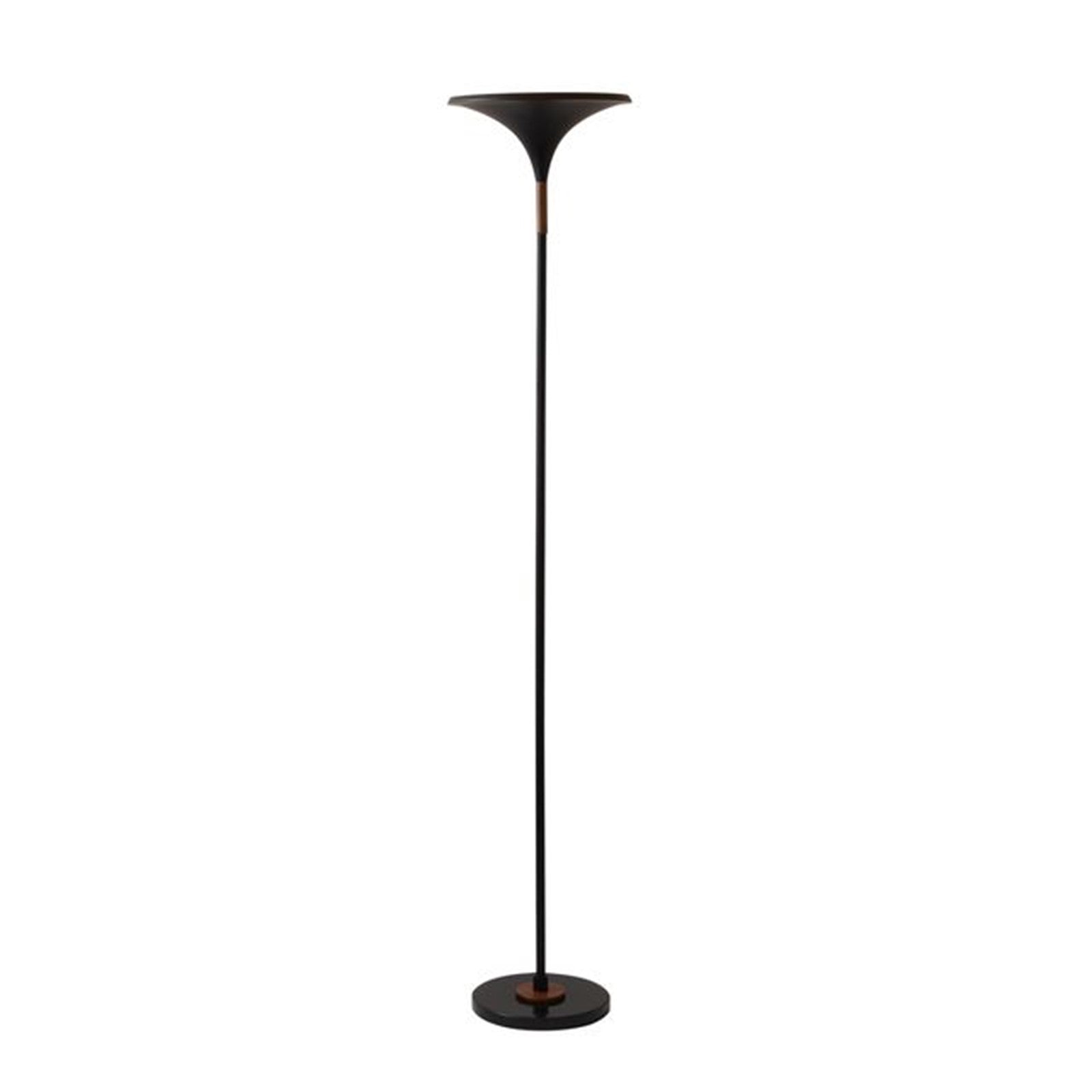 Nova California Lodi 72in 1-Light Torchiere Floor Lamp | Mid-Century Matte Black and Gold Leaf Metal Shade | Living Room & Den | Model 1510500MB