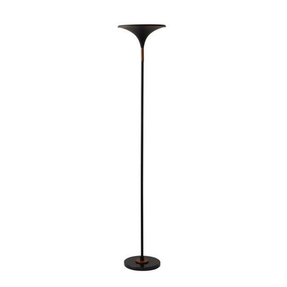 Nova California Lodi 72in 1-Light Torchiere Floor Lamp | Mid-Century Matte Black and Gold Leaf Metal Shade | Living Room & Den | Model 1510500MB