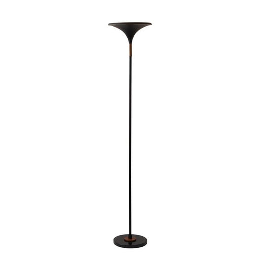 Nova California Lodi 72in 1-Light Torchiere Floor Lamp | Mid-Century Matte Black and Gold Leaf Metal Shade | Living Room & Den | Model 1510500MB