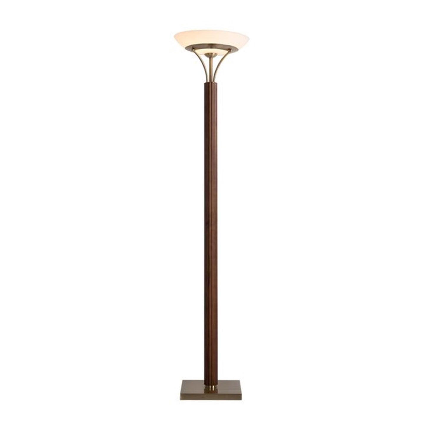 Nova California Tambo 72in Torchiere Floor Lamp | Mid-Century Dark Walnut Wood and Weathered Brass with Opal Glass | Living Room & | Model 1510832DB