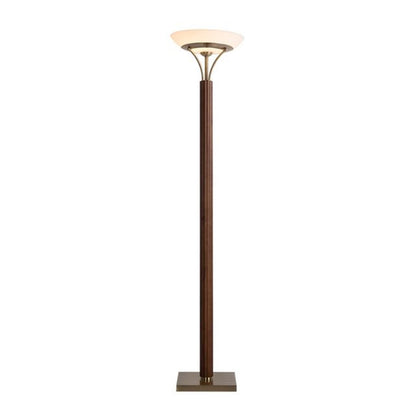 Nova California Tambo 72in Torchiere Floor Lamp | Mid-Century Dark Walnut Wood and Weathered Brass with Opal Glass | Living Room & | Model 1510832DB