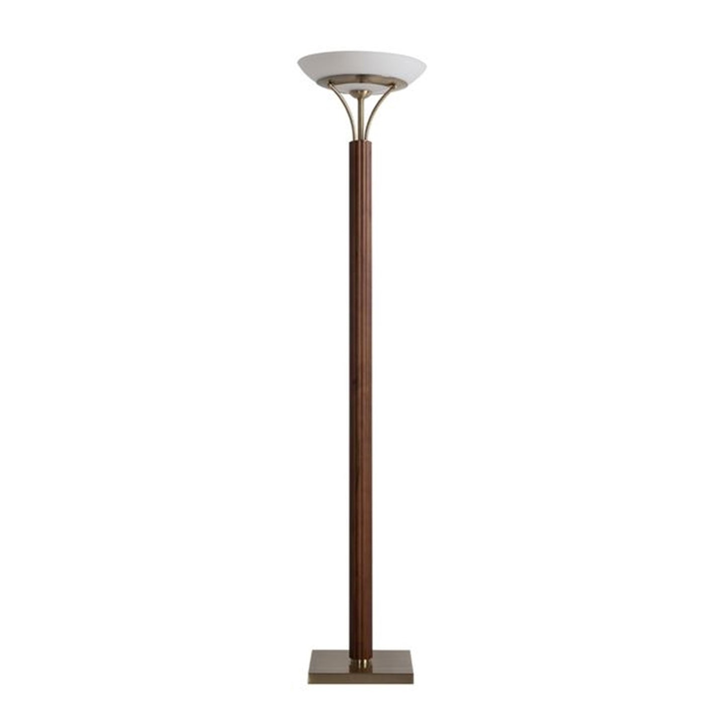 Nova California Tambo 72in Torchiere Floor Lamp | Mid-Century Dark Walnut Wood and Weathered Brass with Opal Glass | Living Room & | Model 1510832DB
