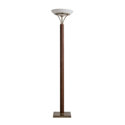 Nova California Tambo 72in Torchiere Floor Lamp | Mid-Century Dark Walnut Wood and Weathered Brass with Opal Glass | Living Room & | Model 1510832DB