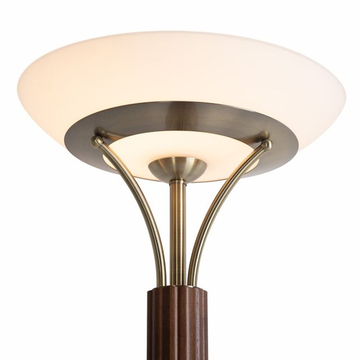 Nova California Tambo 72in Torchiere Floor Lamp | Mid-Century Dark Walnut Wood and Weathered Brass with Opal Glass | Living Room & | Model 1510832DB