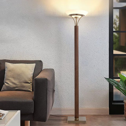 Nova California Tambo 72in Torchiere Floor Lamp | Mid-Century Dark Walnut Wood and Weathered Brass with Opal Glass | Living Room & | Model 1510832DB