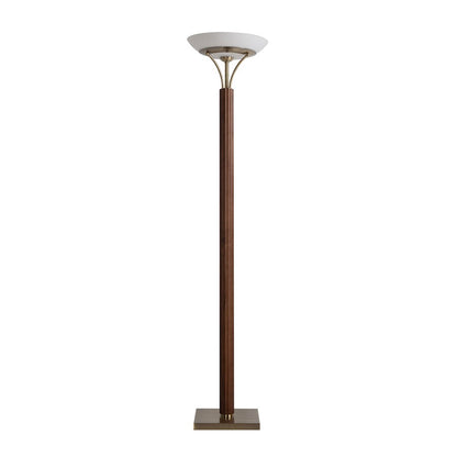 Nova California Tambo 72in Torchiere Floor Lamp | Mid-Century Dark Walnut Wood and Weathered Brass with Opal Glass | Living Room & | Model 1510832DB